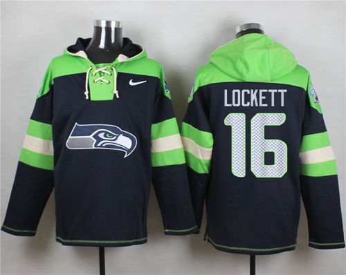 Nike Seahawks #16 Tyler Lockett Steel Blue Player Pullover NFL Hoodie - Click Image to Close
